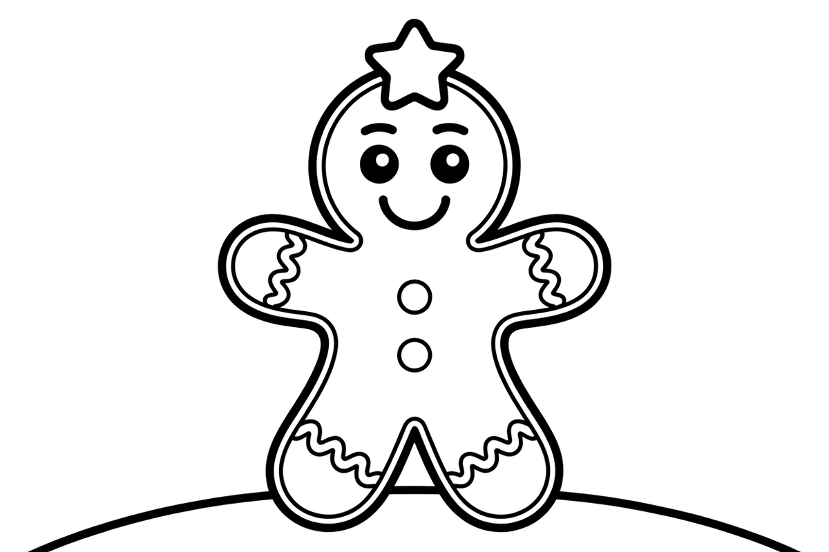 Gingerbread man topped with a star – Christmas Winter Treats coloring page