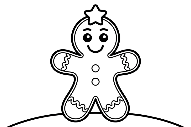 Gingerbread man topped with a star – Christmas Winter Treats coloring page
