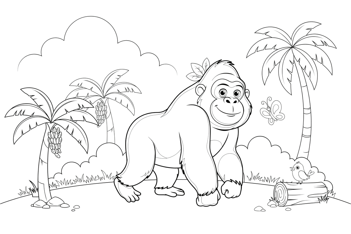 A gorilla walking on its knuckles – Gorilla coloring page