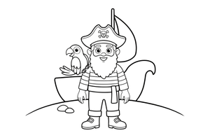 A pirate with a parrot on his shoulder – Adventurous Pirate coloring page