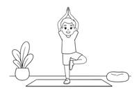 A man in flamingo pose balancing on one leg – Yoga coloring page