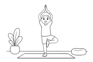 A man in flamingo pose balancing on one leg – Yoga coloring page