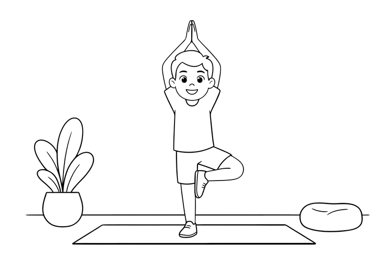 A man in flamingo pose balancing on one leg – Yoga coloring page
