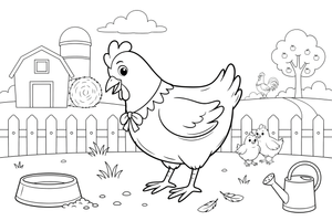 A chicken pecking in the farmyard – Chicken Family Life coloring page