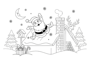 Santa going down a chimney – Santa Christmas Winter coloring page
