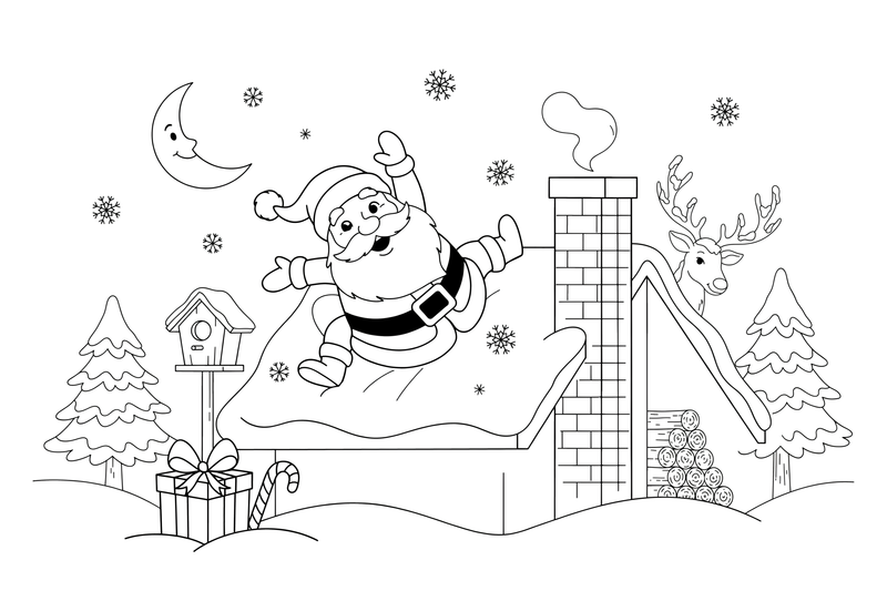 Santa going down a chimney – Santa Christmas Winter coloring page