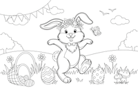 A bunny wearing a flower crown – Easter Bunny and Eggs coloring page