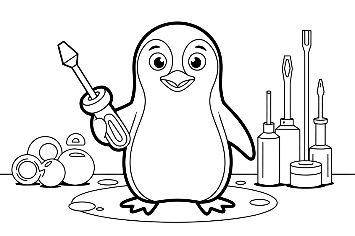 Penguin with a screwdriver – Penguin Fix-It Crew coloring page