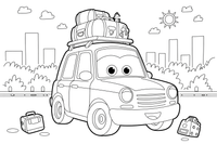 Car carrying luggage on the roof – Car City Driving Scenes coloring page