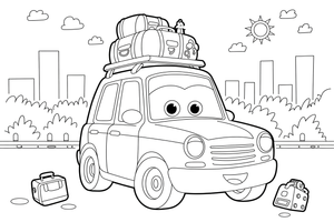 Car carrying luggage on the roof – Car City Driving Scenes coloring page
