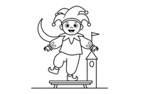 A jester balancing on one foot with a big grin – Enchanted Magic Folk Fairytale Characters coloring page