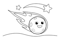 One big meteor with a fiery tail, close up – Exploring Space Objects coloring page