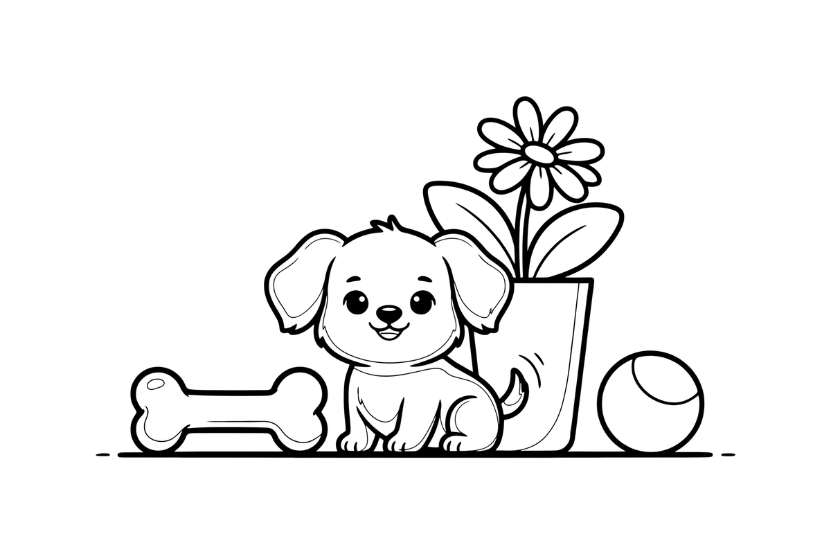 A tiny cute puppy with big round eyes sitting and wagging its tail – Baby Animal Pet coloring page