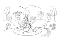 A fairy reading a book on a big leaf – Dancing Fairy Fairies coloring page