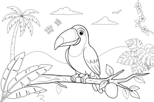 A toucan perched on a jungle branch – Toucan coloring page