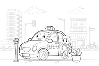 A taxi dropping off a passenger – City City Vehicles coloring page