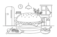 A big burger with lettuce, cheese and a bun – Yummy Meals coloring page