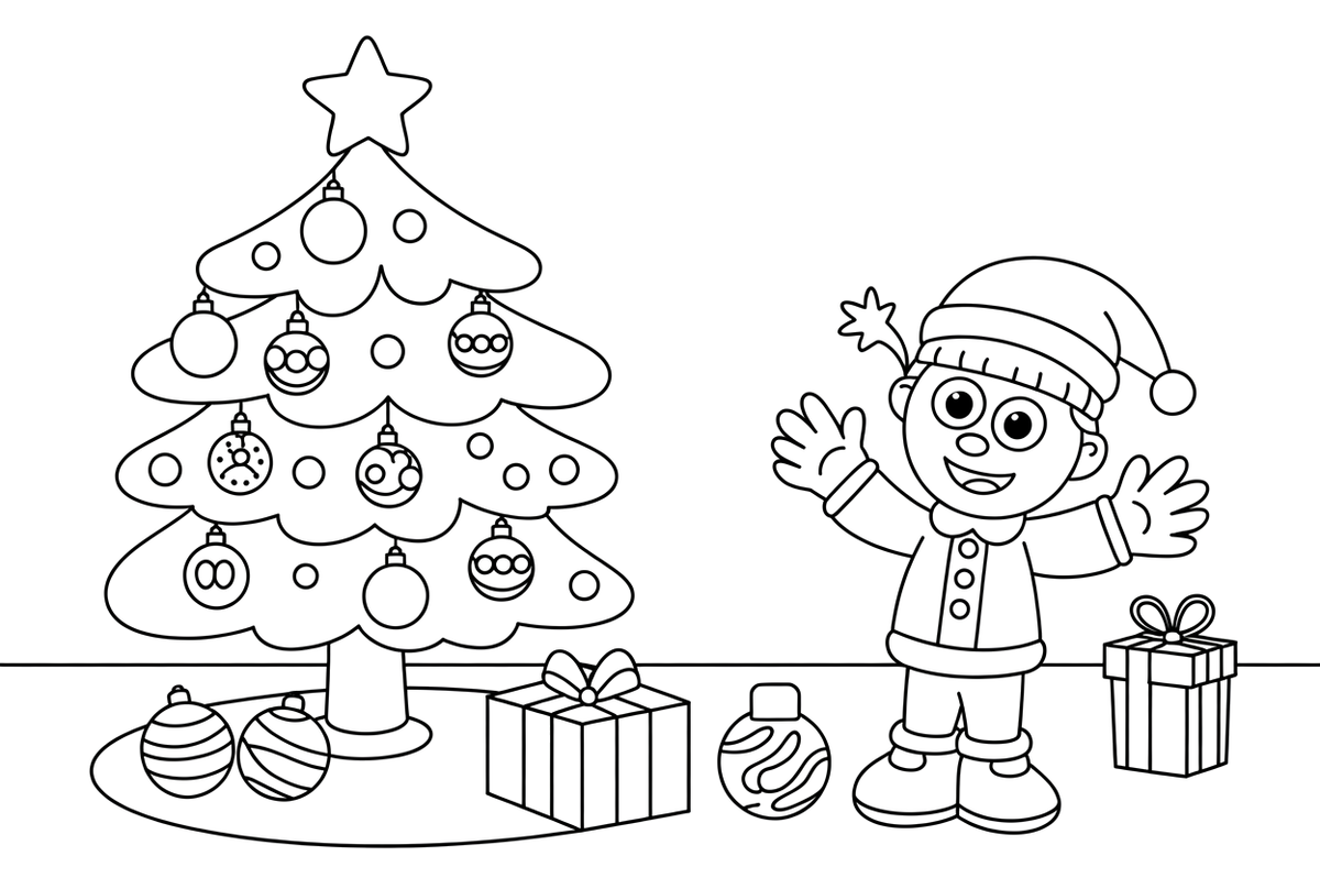 Christmas Tree decorated with baubles – Christmas Winter Decorations coloring page