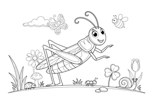 One big grasshopper up close, filling the page, its long jumping legs clear – Insects & Bugs Insect coloring page