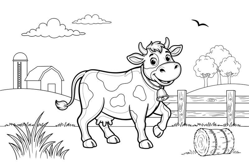 A cow by a wooden fence – Cow coloring page