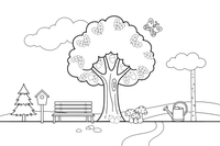 An oak tree with acorns and a few oak leaves – Trees coloring page