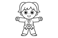 A martial artist girl showing off a black belt – Martial arts Fighters coloring page