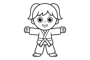 A martial artist girl showing off a black belt – Martial arts Fighters coloring page