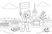 A child holding a small three-striped flag – Day of Restoration of the State of Lithuania Winter coloring page