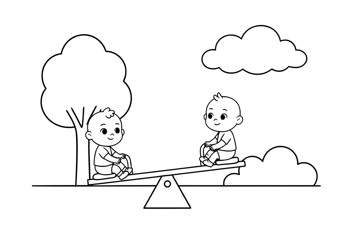 Two children on a see-saw – Playground coloring page