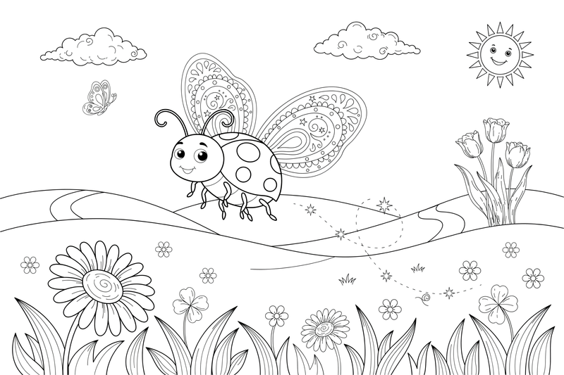 A ladybug flying with tiny wings out – Ladybug coloring page