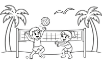 Two person playing beach volleyball in the sand – All Sports coloring page