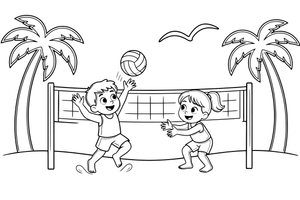 Two person playing beach volleyball in the sand – All Sports coloring page