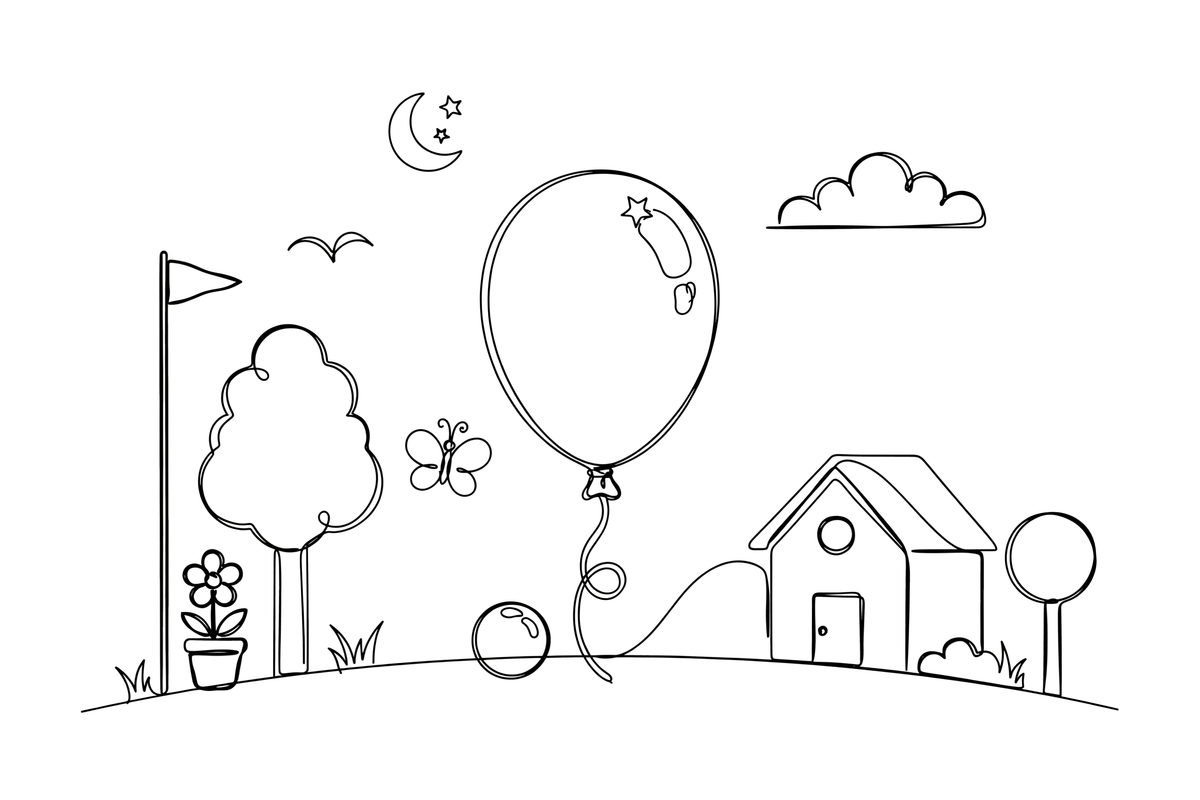 A single balloon on a string – Classic Symbols coloring page