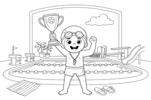 A swimmer holding up a trophy – Dynamic Swimming Swimmers coloring page
