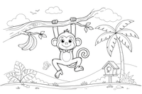 A monkey hanging from a tree branch – Monkey coloring page