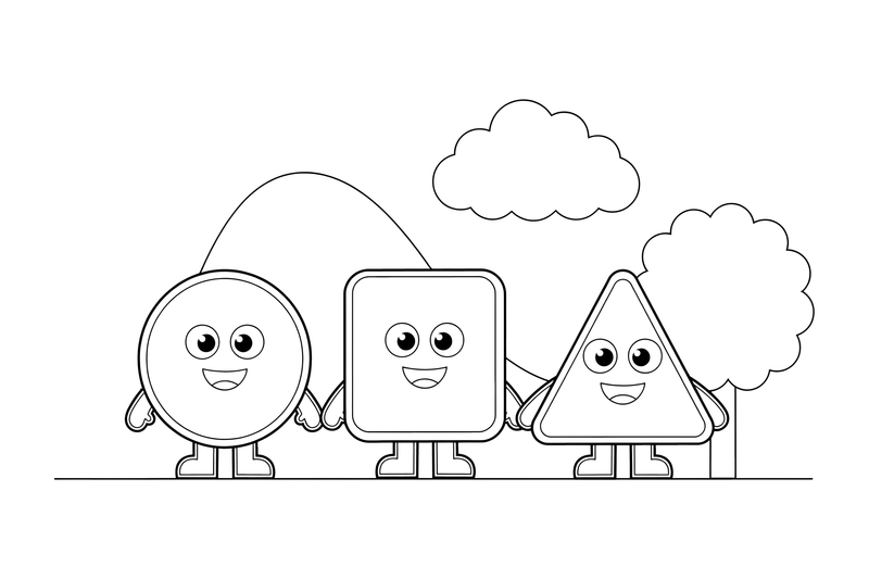 A circle, a square and a triangle side by side – Classic Shape Shapes coloring page