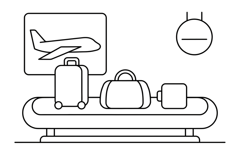 A luggage carousel with suitcases going around – Travel & Journeys Place coloring page