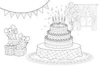 A cake topped with a cherry and candles – Birthday Cake Wishes coloring page