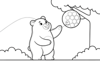 A bear reaching for honey from a beehive – Bear Adventures coloring page