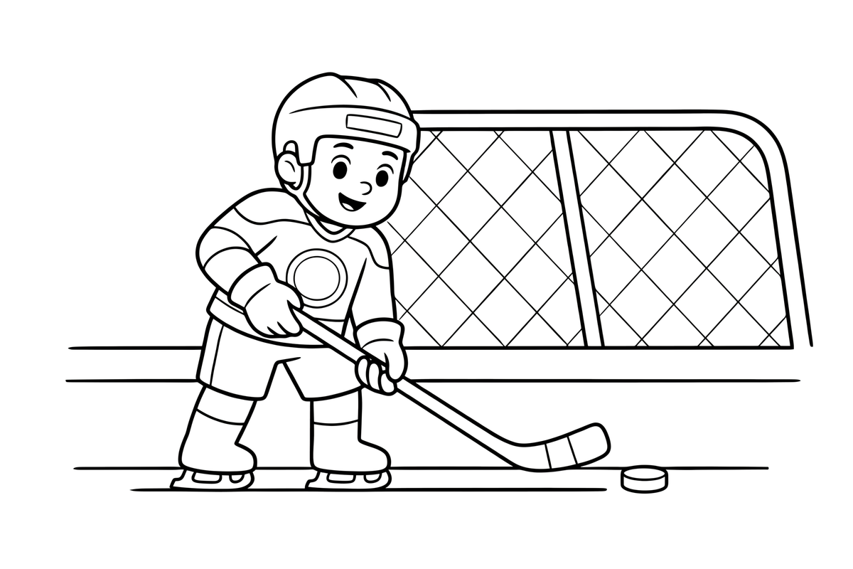 A player passing the puck – Dynamic Hockey Scenes coloring page