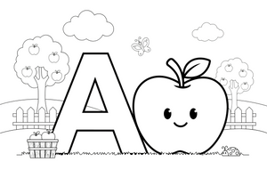 Letter A with a big apple – Alphabet Alphabet coloring page