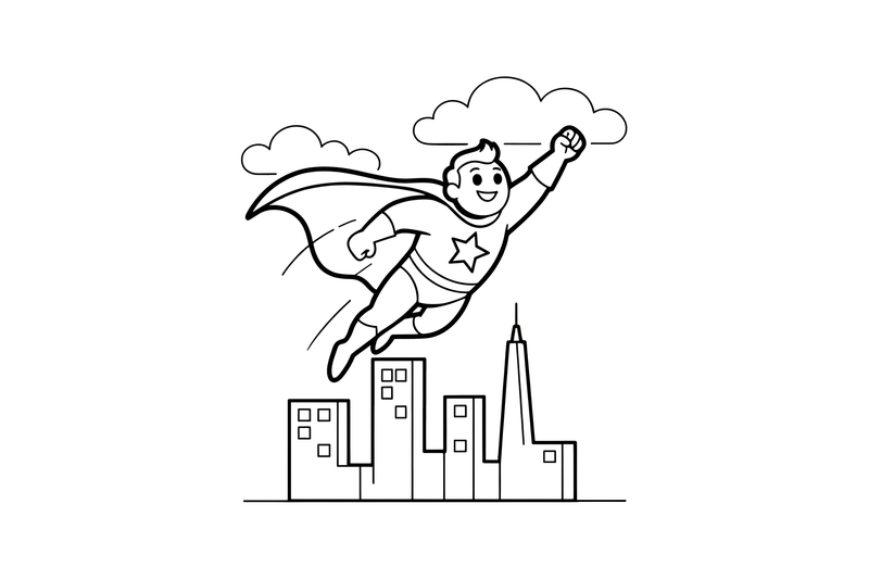 A superhero flying through the sky with a cape – Superhero coloring page