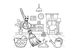 A broom sweeping a little pile of dust – Cleaning Things coloring page