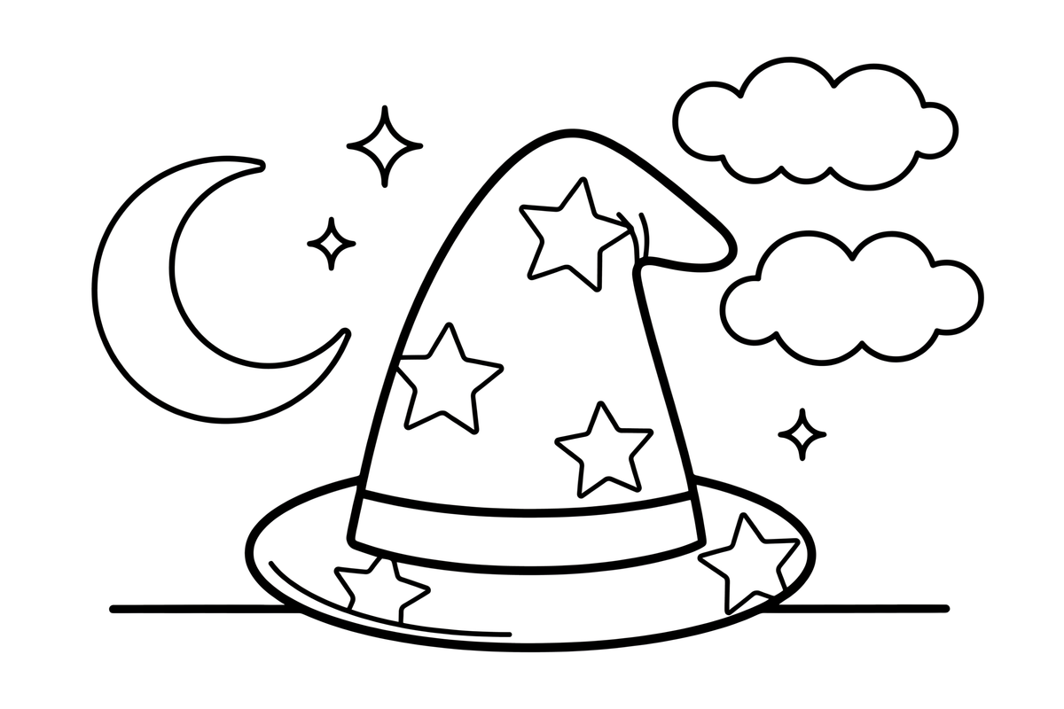 A magic hat with stars on it – Enchanted Magic Item coloring page