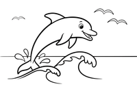 A dolphin jumping out of the ocean waves – Playful Dolphin Creature coloring page