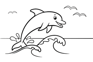 A dolphin jumping out of the ocean waves – Playful Dolphin Creature coloring page