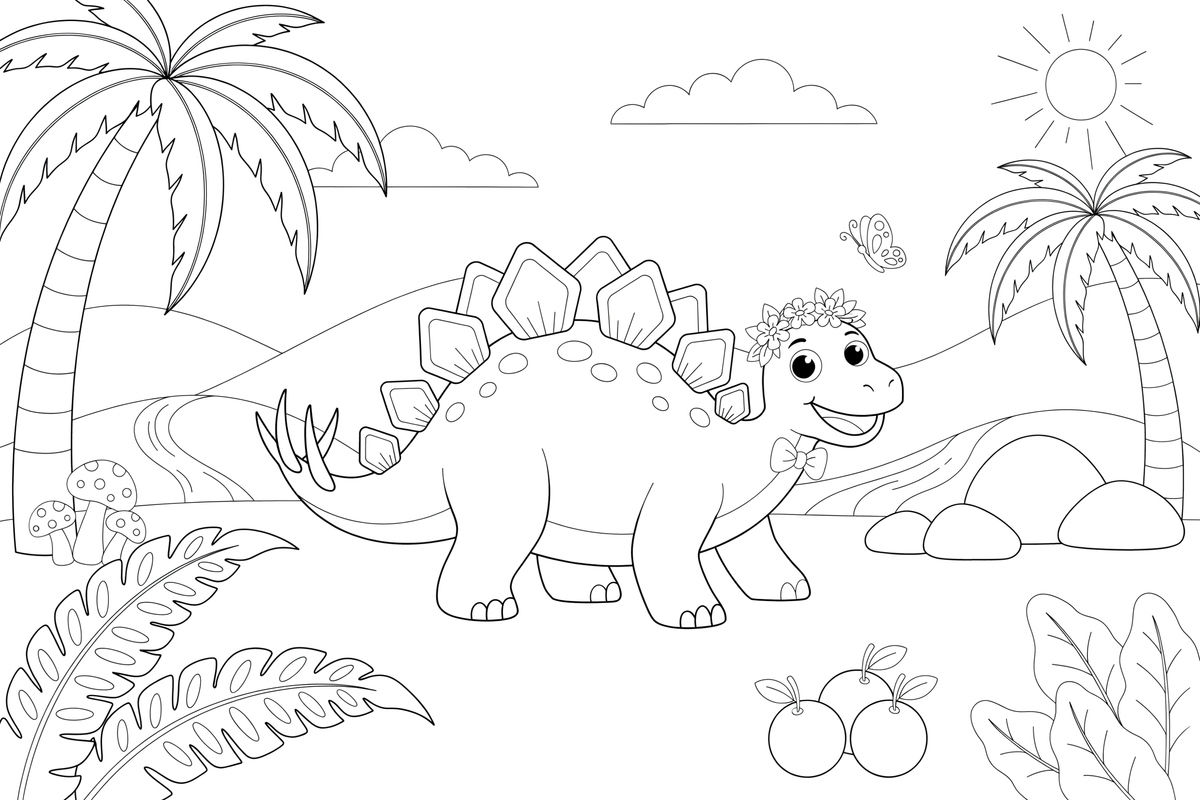 Stegosaurus jungle – Stegosaurus Dinosaur Playtime coloring page