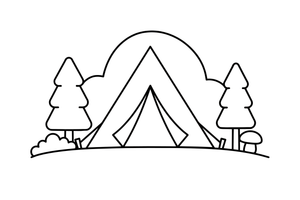 A triangle tent pitched in the forest – Essential Camping Gear coloring page