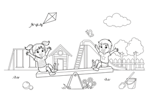 Two children on a see-saw – Playground coloring page