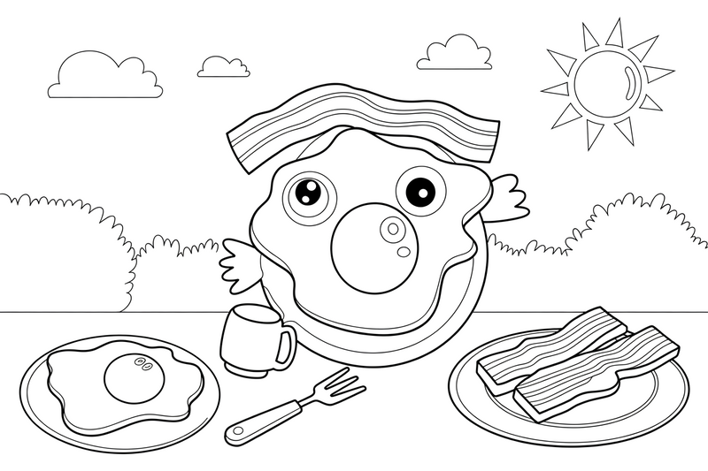 Two fried eggs with bacon – Classic Breakfast coloring page